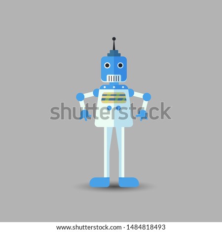 Retro vintage funny vector robot icon in flat style isolated on grey background. Vector vintage illustration of flat Chatbot icon. Customer support service chat bot. Cute cartoon retro robot icon