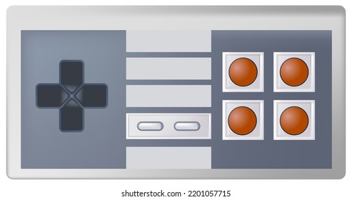 Retro or vintage gamepad with buttons, playing video games. Console or controller, joystick evolution. Personal computer or laptop complement, addition to virtual reality. Vector in flat style