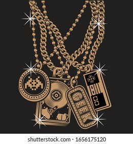 Retro Vintage Geek Computer Gamer Icons Necklaces Style Graphic