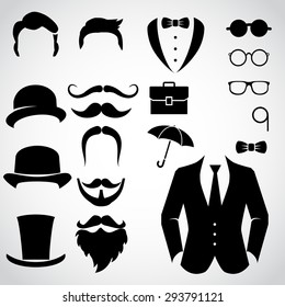 Retro, vintage, gentleman icon set. Vector art.