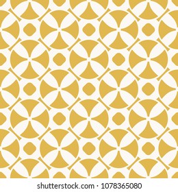 Retro vintage geometric seamless pattern with circles, crosses, grid. Simple texture in pastel colors, yellow mustard and beige. Abstract repeat background. Design for decoration, textile, prints