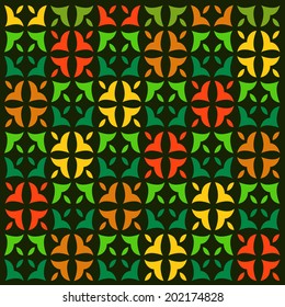Retro vintage geometric seamless pattern with square elements in green, orange, yellow and red colors