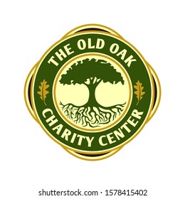 Retro Vintage Geometric Style of Oak Tree, Oak Leaf and Acorn Badge Logo