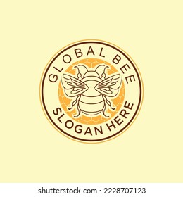 Retro vintage global honey bee label
