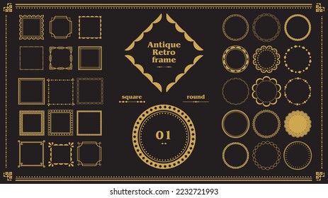 Retro , vintage gold frame. Squares and rounds. Vector illustration material.