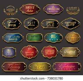Retro vintage golden badges collection vector illustration