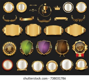 Retro vintage golden badges collection vector illustration