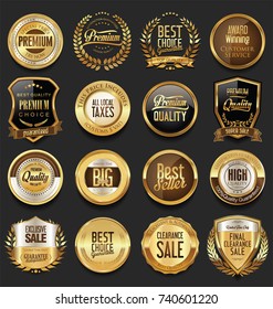 Retro vintage golden badges collection vector illustration