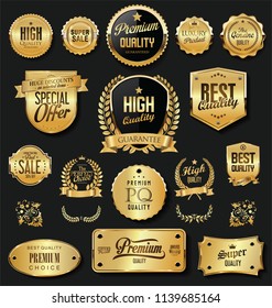 Retro vintage golden badges and labels vector collection