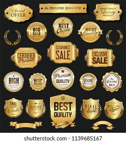 Retro vintage golden badges and labels vector collection