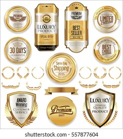 Retro vintage golden badges and labels collection 