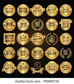 Retro vintage golden badges vector illustration collection