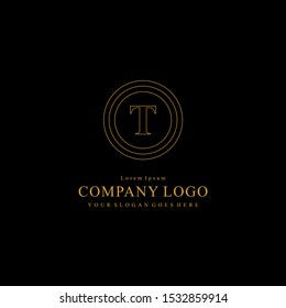 retro vintage golden classic circle T logo letter design concept isolated on black background design concept