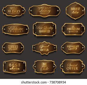 Retro vintage golden frames collection vector illustration