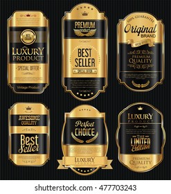 Retro vintage golden frames and labels background collection 