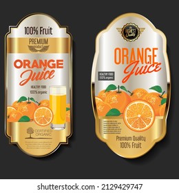 Retro vintage golden labels for organic fruit product orange juice