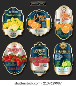 Retro vintage golden labels for organic fruit product