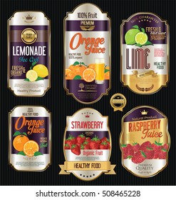 Retro vintage golden labels for organic fruit product 