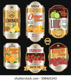 Retro vintage golden labels for organic fruit product 