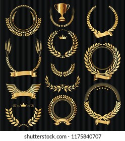 Retro vintage golden laurel wreaths collection vector