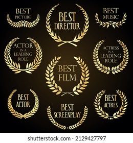 Retro vintage golden laurel wreaths award nomination collection