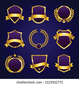 Retro vintage golden and purple badges collection vector illustration

