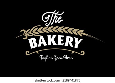 Retro Vintage Golden Wheat Grain Rice Label for Bake Bakery Cake Bread Food Logo Design Vector