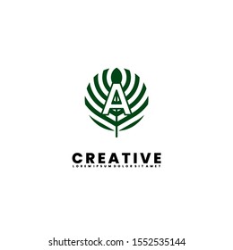 retro vintage. green leaf A logo letter simple design concept isolated on white background. vector illustration.