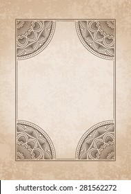Retro vintage greeting card or invitation. Vintage, decorative elements on aged, grunge background paper. Indian, persian, Islam, arabic motifs.