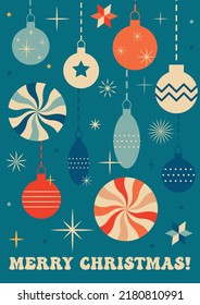 Retro vintage greeting card Merry Christmas. Groove Christmas card. Vector illustration