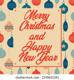 Retro vintage greeting card Merry Christmas and Happy New Year. Groove Christmas card. Vector illustration