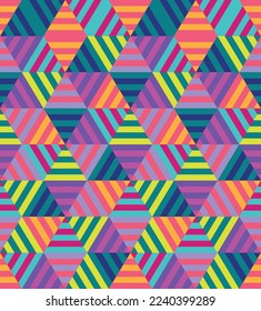 Retro Vintage Groovy Colorful Multicolor Hexagons Geometric Seamless Repeat Pattern Design Print
