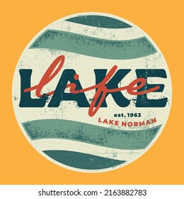 Retro Vintage Grunge Hand Drawn Lake Norman Lake Life Tourism Merchandise T Shirt Design