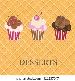 Retro Vintage Grunge Style Dessert Menu. Vector Illustration EPS10