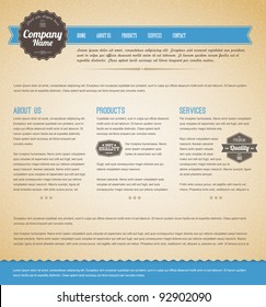 Retro vintage grunge web page template - blue version