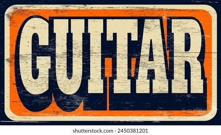 retro vintage guitar sign on wood
