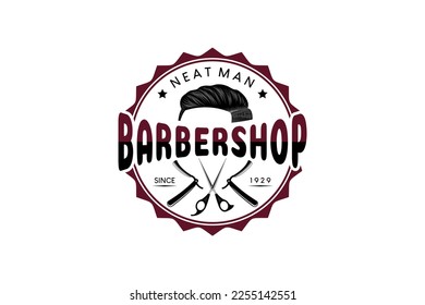 Retro vintage haircut shaving logo design, barbershop logo template vector illustration