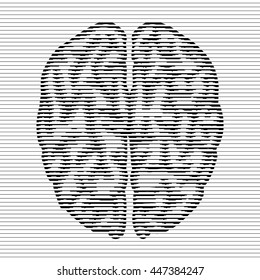retro vintage  halftone lines bitmap black and white brain