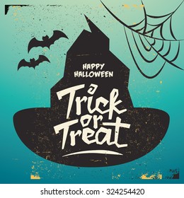 Retro Vintage Halloween Vector Background with Grunge Effect - Trick or Treat
