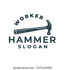 Retro Vintage Hammer Logo in Simple Illustration Style, suitable for Carpentry or Construction Industry.