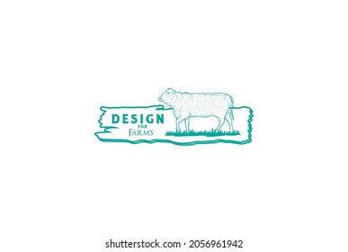 Retro Vintage Hand Drawn Cow Bull Angus Ox for Beef Farm Logo Design Vector