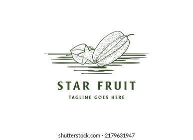 Retro Vintage Hand Drawn Fresh Star Fruit for Store Shop Logo Design Vector