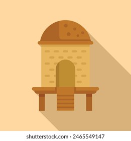 Retro vintage handcrafted stone bread oven illustration in a traditional bakery kitchen with a warm. Rustic. Nostalgic. Artisanal design and pastel colors on a wooden bench background