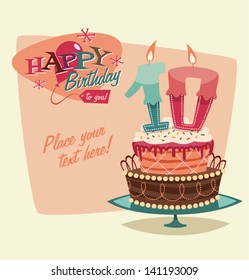 Retro Vintage Happy Birthday Card With Cake