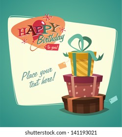 Retro Vintage Happy Birthday Card With Gifts