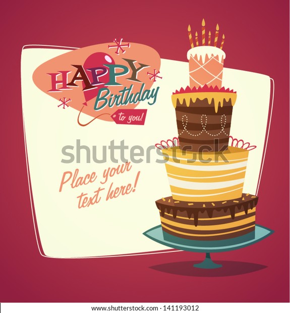 Retro Vintage Happy Birthday Card Cake Stock Vector Royalty Free