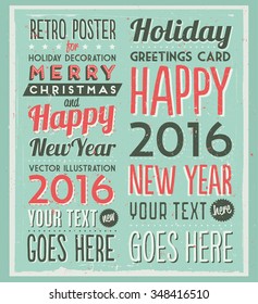 Retro Vintage Happy New Year Background for Greeting Card, Poster, Label and Other Decoration with Typographic Elements
