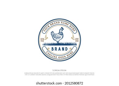 Retro Vintage Hen Chicken for Egg Farm Logo Design Vector