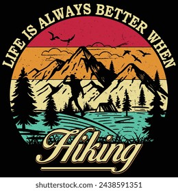 retro vintage hiking T-shirt design