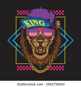 Retro Vintage Hip Hop Lion Wearing Snapback Illustration suitable for poster, flyer, greeting cards, sticker, social media and tshirt design